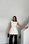 KETEN YELEK BELDEN OTURTMALISIRALI DÜĞME DETAYLI - Beyaz thumbnail 2