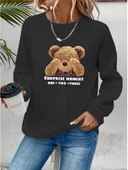 Kadın Uzun Kollu Bisiklet Yaka Ayıcık Desenli Viskon Iki Iplik Bluz thumbnail 2