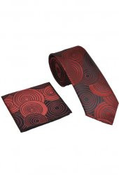 Brianze Geometrik Desen Kırmızı Mendilli Kravat thumbnail 3