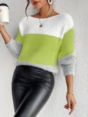 Kadın Uzun Kollu Kayık Yaka çok Renkli Triko Bluz thumbnail 3