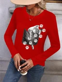 Kadın Uzun Kollu Bisiklet Yaka Desenli Viskon Bluz thumbnail 1