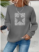 Kadın Uzun Kollu Bisiklet Yaka Desenli Viskon Iki Iplik Bluz thumbnail 1