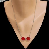 925 Ayar Gümüş Kırmızı Mineli Sonsuzluk kolye thumbnail 1