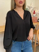 Kadın Uzun Kollu V Yakalı Sandy Bluz thumbnail 3