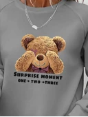 Kadın Uzun Kollu Bisiklet Yaka Ayıcık Desenli Viskon Iki Iplik Bluz thumbnail 2