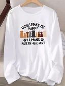 Kadın Uzun Kollu Bisiklet Yaka Köpek Resimli Viskon Bluz thumbnail 2