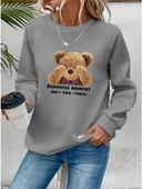 Kadın Uzun Kollu Bisiklet Yaka Ayıcık Desenli Viskon Iki Iplik Bluz thumbnail 1