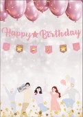 Yıldız Pembe Altın Happy Birthday Kaligrafi ve Banner Set - 1