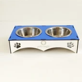 Petmagic Ahşap 2'li Mama Kabı İkili Ahşap Çelik Mama Kabı - Mavi - 1