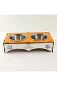 Petmagic 2'li Mama Kabı Ikili Ahşap-Çelik Mama Kabı Turuncu - 1