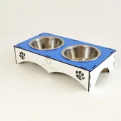Petmagic Ahşap 2'li Mama Kabı İkili Ahşap Çelik Mama Kabı - Mavi - 3