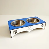 Petmagic Ahşap 2'li Mama Kabı İkili Ahşap Çelik Mama Kabı - Mavi - 2