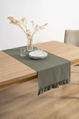 Rivaİstanbul Ruffle Haki Fırfırlı %100 Pamuklu Ham Keten Runner 50x130 cm thumbnail 2