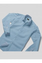 BUZ MAVİSİ PAMUK SATEN KLASİK ERKEK GÖMLEK - 1