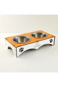 Petmagic 2'li Mama Kabı Ikili Ahşap-Çelik Mama Kabı Turuncu - 3