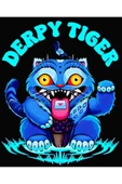 K-Pop Demon Hunters – Derpy Blue Tiger Baskılı Unisex %100 Pamuk Siyah T-shirt - 2