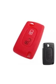 Peugeot 207 307 Partner Uyumlu 2 Tuşlu Silikon Anahtar Koruma Kılıfı Kırmızı Renk thumbnail 1