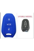 Peugeot 308 508 2008 3008 4008 5008 Uyumlu Silikon Anahtar Kılıfı (SUSTASIZ) Mavi Renk thumbnail 1