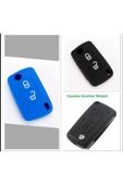 2 Adet Peugeot 207 307 Partner Uyumlu 2 Tuşlu Silikon Anahtar Koruma Kılıfı Mavi Ve Siyah thumbnail 1