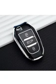 Peugeot 208 308 508 2008 3008 5008 Rifter Anahtar Koruma Kılıfı Anahtarsız Çaliştırma Siyah/Krom thumbnail 1