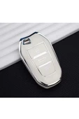 Peugeot 208 308 508 2008 3008 5008 Rifter Anahtar Koruma Kılıfı Anahtarsız Çaliştırma Beyaz/Krom thumbnail 1