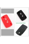 2 Adet Peugeot 207 307 Partner Uyumlu 2 Tuşlu Silikon Anahtar Koruma Kılıfı Kırmızı Ve Siyah thumbnail 1