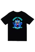 K-Pop Demon Hunters – Derpy Blue Tiger Baskılı Unisex %100 Pamuk Siyah T-shirt - 1