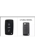 Peugeot Uyumlu 107 207 307 407 308 607 Uyumlu 3 Tuş Silikon Anahtar Koruma Kılıf Siyah Renk thumbnail 1
