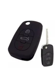 Audi A2 A3 A4 A6 A8 Uyumlu Silikon Anahtar Koruma Kılıfı 3 Tuşlu Siyah Renk thumbnail 1
