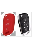 Citroen C4 C5 C-quatre Uyumlu Silikon Anahtar Koruma Kılıfı Kırmızı Renk thumbnail 1