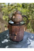 Sultan Sedir Otantik Bakır Semaver – Eskitme Bakır Demlikli - Sekizgen Amasya Semaveri, Jel Yakıtlı thumbnail 2