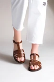 Marjin Kadın Hakiki Deri Günlük Sandalet Eva Taban Tecur taba thumbnail 1