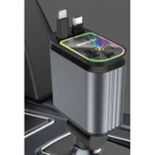 Ozmik RGB Işıklı 66W Araç Şarj Cihazı 4in1 Geri Çekilebilir Kablo Type-C + Lightning Yıldızlı Efekti - 2