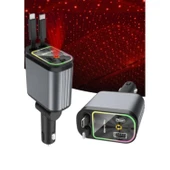 Ozmik RGB Işıklı 66W Araç Şarj Cihazı 4in1 Geri Çekilebilir Kablo Type-C + Lightning Yıldızlı Efekti - 3