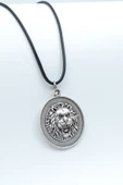 Aslan Madalyon Gümüş Kaplama Deri İp Kolye - 1