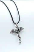 Ejderha Kılıç Gümüş Kaplama Deri İp Kolye - 1