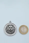 Aslan Madalyon Gümüş Kaplama Deri İp Kolye - 4