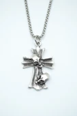 Kuru Kafa Haç Gümüş Kaplama Örme Zincir Kolye thumbnail 1