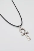 Ankh Yaşam Kolye - PU Deri İp Zincirli Unisex Gümüş Kaplama Mısır Sembolü - 60 cm thumbnail 2
