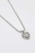 Minimalist Kalp Haç Kolye - Örme İthal Zincirli Unisex Gümüş Kaplama - 60 cm - 2
