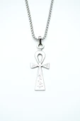 Ankh Anahtarı - Nil'in Anahtarı Gümüş Kaplama Örme Zincir Kolye thumbnail 1