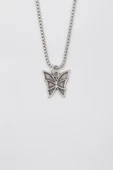 Kelebek Örme Zincir Kolye - Antik Gümüş Kaplama - Kadın Erkek - 60 cm - 1