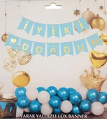 Mavi Altın Yaldızlı İyiki Doğdun Uzar Banner - 1