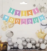 Renkli Gümüş Yaldızlı İyiki Doğdun Uzar Banner - 1