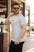 Erkek Dikey çizgili Ottoman Kumaş Kısa Kollu T-shirt thumbnail 2
