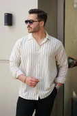 Erkek çizgili Keten Gömlek thumbnail 2