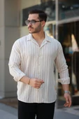 Erkek çizgili Keten Gömlek thumbnail 1
