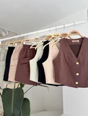 Mini Yelekli Şortlu Keten Takım 10176-08 thumbnail 11