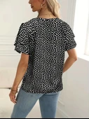 Kadın Kısa Kollu Kolları Volanlı Baskılı Süprem Bluz thumbnail 2