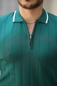 Erkek Fermuar Yakalı çizgi Dokulu Kısa Kollu Tişört thumbnail 3